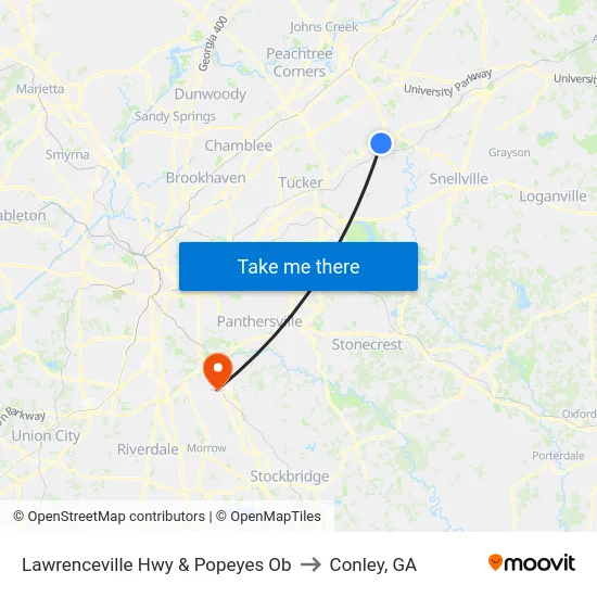 Lawrenceville Hwy & Popeyes Ob to Conley, GA map