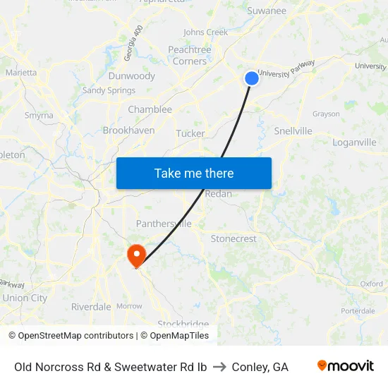 Old Norcross Rd & Sweetwater Rd Ib to Conley, GA map