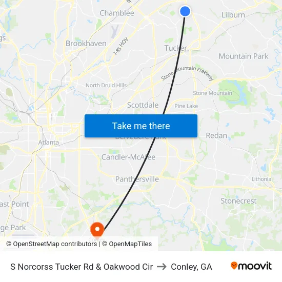 S Norcorss Tucker Rd & Oakwood Cir to Conley, GA map