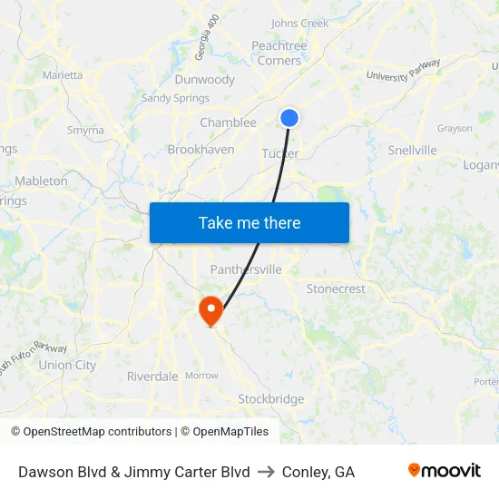 Dawson Blvd &  Jimmy Carter Blvd to Conley, GA map