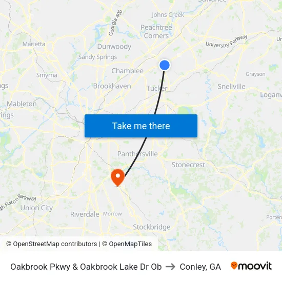 Oakbrook Pkwy & Oakbrook Lake Dr Ob to Conley, GA map