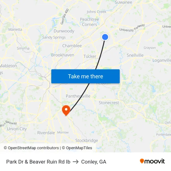 Park Dr & Beaver Ruin Rd Ib to Conley, GA map
