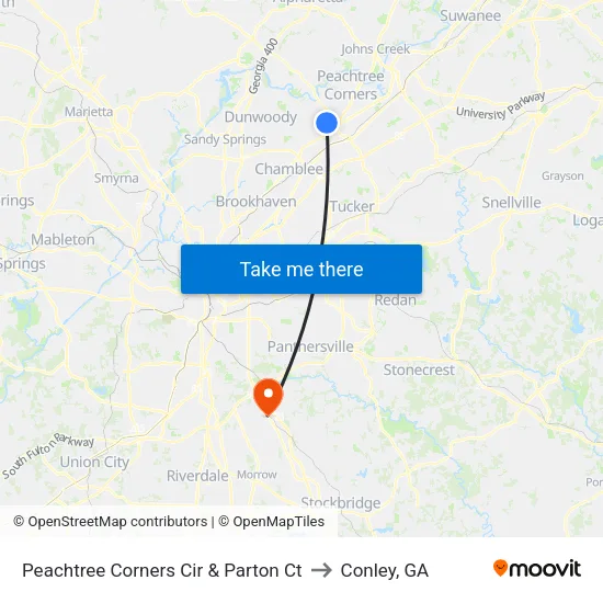 Peachtree Corners Cir & Parton Ct to Conley, GA map