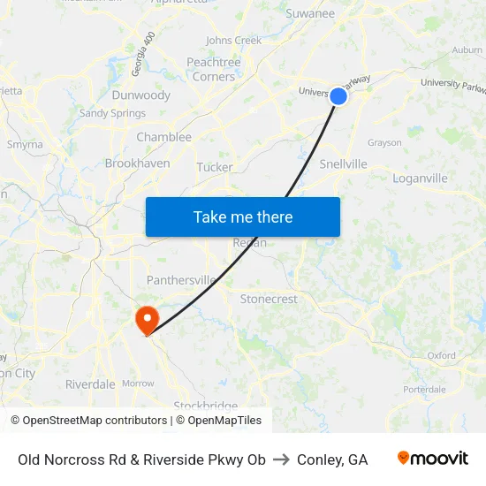Old Norcross Rd & Riverside Pkwy Ob to Conley, GA map