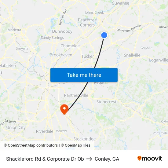 Shackleford Rd & Corporate Dr Ob to Conley, GA map
