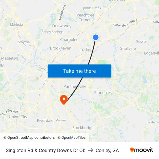 Singleton Rd & Country Downs Dr Ob to Conley, GA map