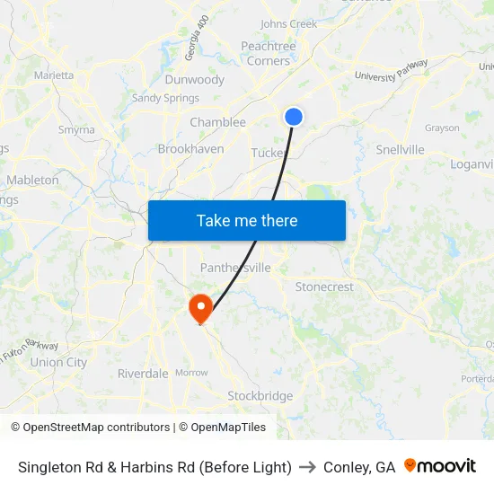 Singleton Rd & Harbins Rd (Before Light) to Conley, GA map