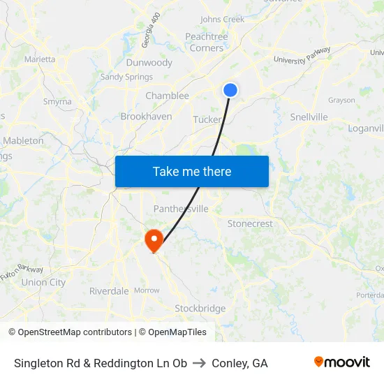 Singleton Rd & Reddington Ln Ob to Conley, GA map