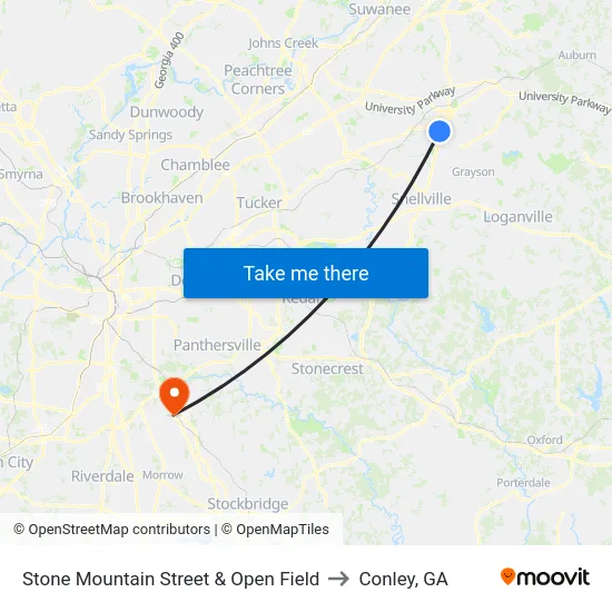 Stone Mountain Street & Open Field to Conley, GA map