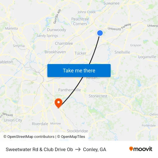 Sweetwater Rd & Club Drive Ob to Conley, GA map