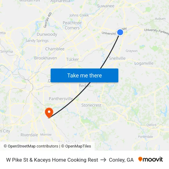W Pike St & Kaceys Home Cooking Rest to Conley, GA map