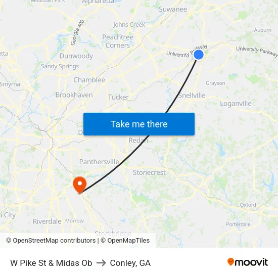 W Pike St & Midas Ob to Conley, GA map