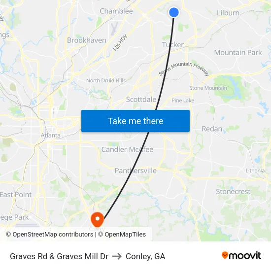 Graves Rd & Graves Mill Dr to Conley, GA map