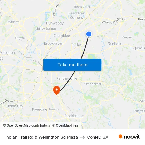 Indian Trail Rd & Wellington Sq Plaza to Conley, GA map