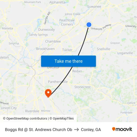Boggs Rd @ St. Andrews Church Ob to Conley, GA map
