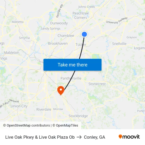 Live Oak Pkwy & Live Oak Plaza Ob to Conley, GA map