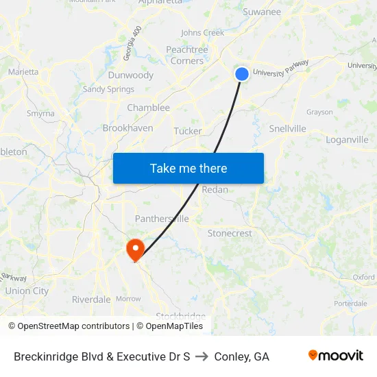 Breckinridge Blvd & Executive Dr S to Conley, GA map