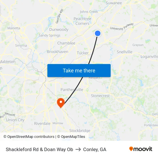 Shackleford Rd & Doan Way Ob to Conley, GA map