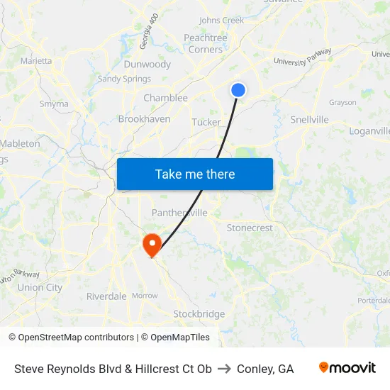 Steve Reynolds Blvd & Hillcrest Ct Ob to Conley, GA map