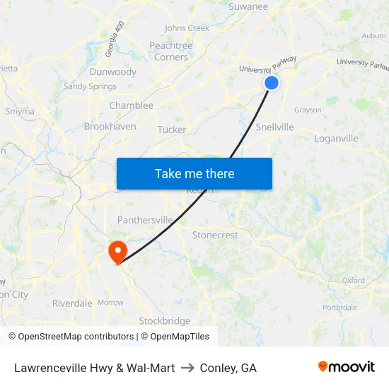 Lawrenceville Hwy & Wal-Mart to Conley, GA map