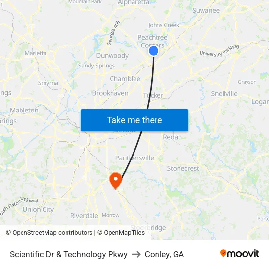 Scientific Dr & Technology Pkwy to Conley, GA map