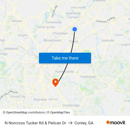 N Norcross Tucker Rd & Pelican Dr to Conley, GA map