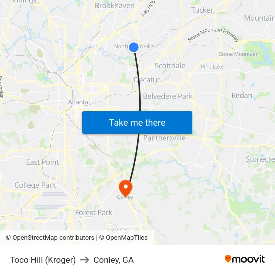 Toco Hill (Kroger) to Conley, GA map