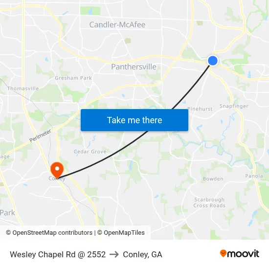 Wesley Chapel Rd @ 2552 to Conley, GA map