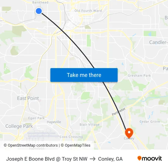 Joseph E Boone Blvd @ Troy St NW to Conley, GA map