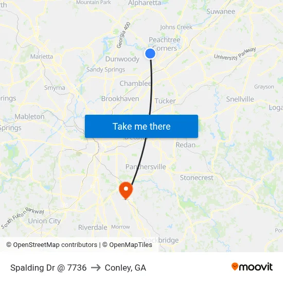 Spalding Dr @ 7736 to Conley, GA map