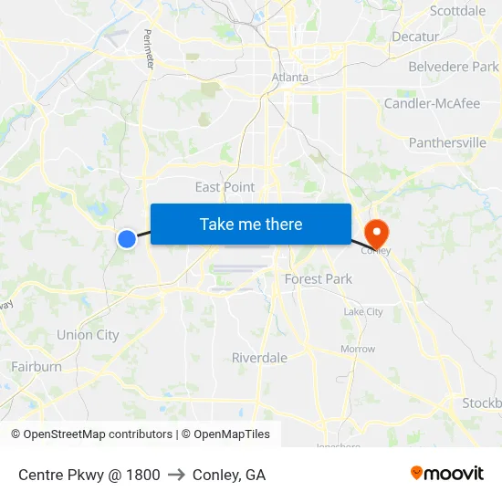 Centre Pkwy @ 1800 to Conley, GA map