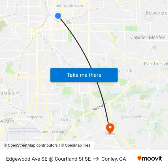 Edgewood Ave SE @ Courtland St SE to Conley, GA map