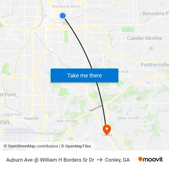 Auburn Ave @ William H Borders Sr Dr to Conley, GA map