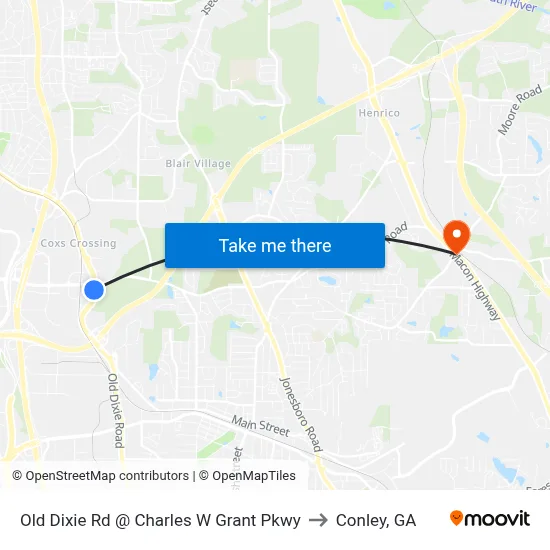 Old Dixie Rd @ Charles W Grant Pkwy to Conley, GA map