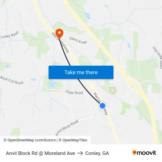 Anvil Block Rd @ Moreland Ave to Conley, GA map