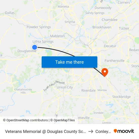 Veterans Memorial @ Douglas County School System to Conley, GA map