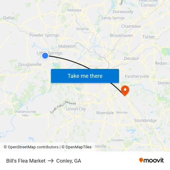 Bill's Flea Market to Conley, GA map