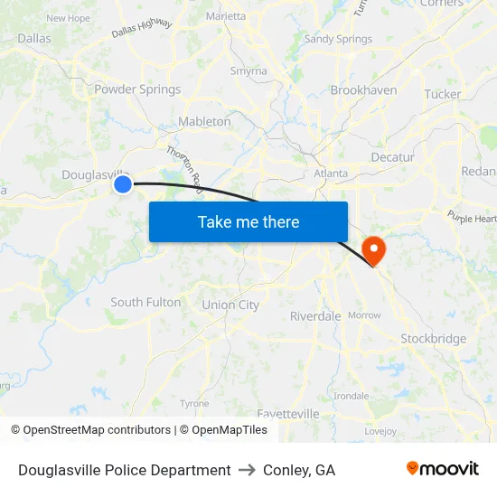 Douglasville Police Department to Conley, GA map