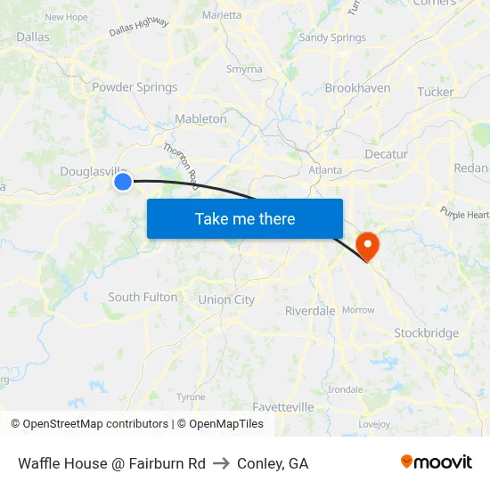 Waffle House @ Fairburn Rd to Conley, GA map