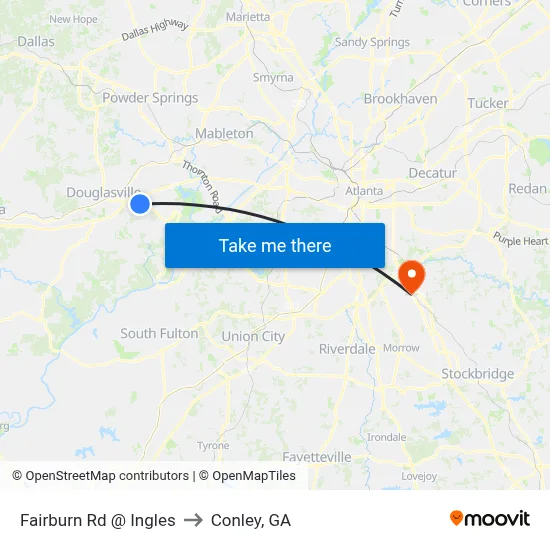 Fairburn Rd @ Ingles to Conley, GA map