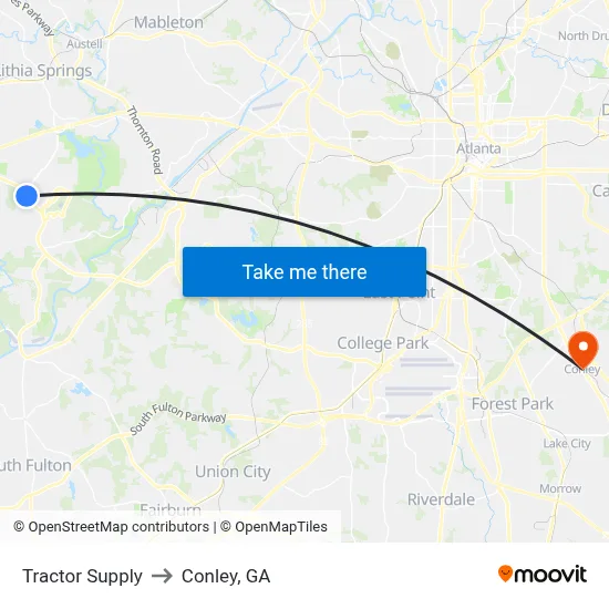 Tractor Supply to Conley, GA map
