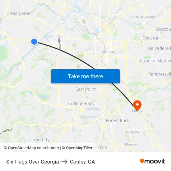 Six Flags Over Georgia to Conley, GA map