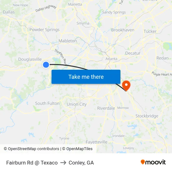 Fairburn Rd @ Texaco to Conley, GA map
