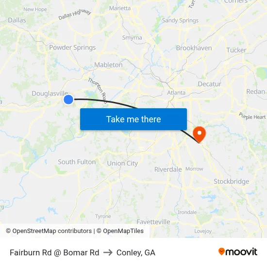 Fairburn Rd @ Bomar Rd to Conley, GA map