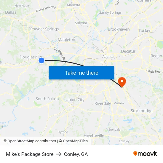 Mike's Package Store to Conley, GA map