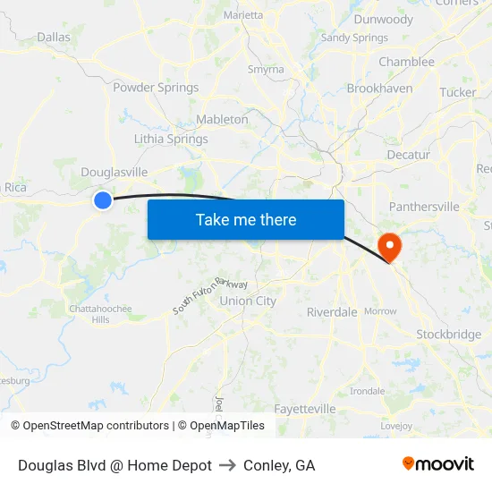 Douglas Blvd @ Home Depot to Conley, GA map