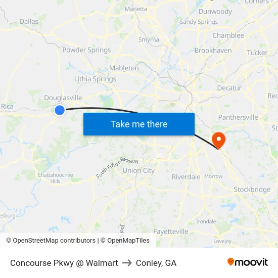 Concourse Pkwy @ Walmart to Conley, GA map
