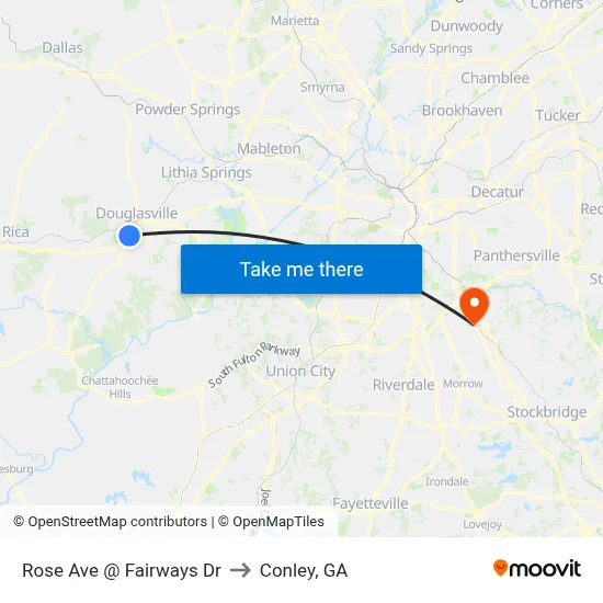 Rose Ave @ Fairways Dr to Conley, GA map