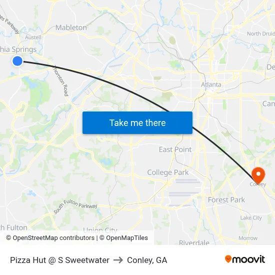 Pizza Hut @ S Sweetwater to Conley, GA map