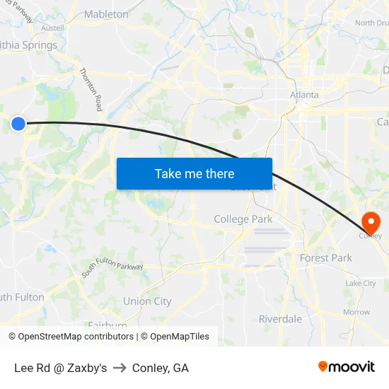Lee Rd @ Zaxby's to Conley, GA map